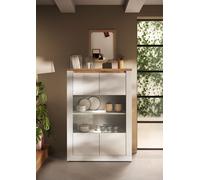 Vitrine - IMOLA - Blanc Laqué & Plateau Chêne Cadiz - 2 Portes - 114 x 43 x 160 cm