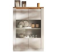 Vitrine - IMOLA - Blanc laqué / Plateau chêne cadiz - 2 Portes - Fabrication Italienne - 114 x 43 x 160 cm