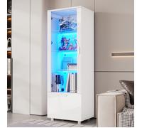 Vitrine laquée brillante - MODERNLUXE - 50x40x160 cm - Éclairage LED intégré - Porte en acrylique - Blanc