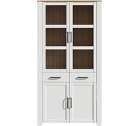 Vitrine Large BOHOL Blanche - 4 Portes dont 2 Vitrées + 2 Tiroirs - L 106,4 × P 42 × H 205,4 cm
