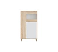 Vitrine LAURA 3 portes avec étagères L77 x H142cm - Blanc et Bois