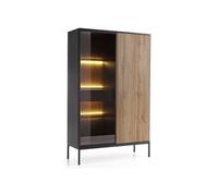 Vitrine Laval - LED - Panneaux de particules - noir et chêne - 104 x 166 cm