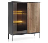 Vitrine Laval WT104 - chêne wotan / noir, largeur 104 cm, hauteur 126 cm, profondeur 39 cm, avec éclairage LED