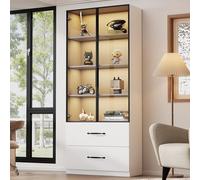 Vitrine LED 60×40×160 cm - Vitrine en verre, bibliothèque et armoire multifonctionnelle avec éclairage et tiroirs, avec cadre en aluminium, portes en verre trempé et charnières à fermeture douce