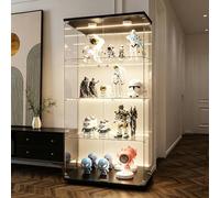 Vitrine LED à 4 étagères avec 2 portes et verrou pour objets de collection et trésors, idéale pour exposer des souvenirs anciens et des vins fins - Noir