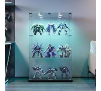 Vitrine LED moderne en verre avec portes verrouillables, 3 étagères en verre trempé, meuble de rangement noir pour chambre à coucher, vitrine élégante à 2 portes, pour décoration d'intérieur.