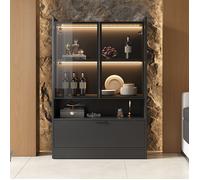 Vitrine LED Noire 120 cm avec Portes en Verre Trempé, Éclairage et Compartiment à Abattant - Meuble Vitrine Moderne