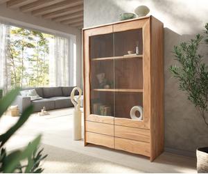 Vitrine Live-Edge 120x190 cm Acacia Naturel 2 portes 4 tiroirs Massif