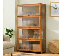 Vitrine LXXBDDM Pour Objet De Collection, Transparente Bois, Acrylique, Multifonctionnelle Anti-poussière, Etagère Transparente Salon, 4 Niveaux, 80cm x 32cm x 140cm, Noir, Marron, Bois