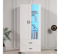 Vitrine Merax avec éclairage LED, façade brillante Vitrine avec grand espace de rangement, armoire vitrine, hauteur : 182cm