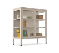 Vitrine métallique taupe élégante avec façade vitrée 3 compartiments étagères réglables acier thermolaqué 80 x 37 x 90,5 cm