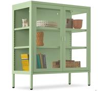 Vitrine métallique - TECTAKE - BAKER à 2 portes 3 côtés vitrés fermeture magnétique étagères réglables - Vert sauge