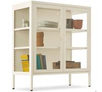 Vitrine métallique - TECTAKE - Vitrine élégante avec étagères réglables en acier laqué, 80 x 37 x 90,5 cm - Crème