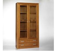 Vitrine meuble de rangement 2 portes en pin massif coloris cerisier - Longueur 100 x Profondeur 37 x Hauteur 200 cm