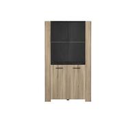 PEGANE Vitrine Meuble de Rangement 4 Portes Couleur chêne/Noir - Largeur 99,8 x Profondeur 43,3 x Hauteur 173,8 cm