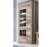 Vitrine, meuble de rangement avec LED coloris chene vieilli - Longueur 96 x profondeur 41,8 x hauteur 201,6 cm --