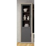Vitrine, meuble de rangement coloris chene cambrian, graphite - Longueur 60 x profondeur 34,60 x hauteur 193 cm -PEGANE- Bois