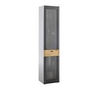 Vitrine, meuble de rangement coloris gris, chêne sauvage huilé - Longueur 45 x Hauteur 201 x Profondeur 37 cm - -