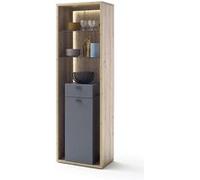 Vitrine, meuble de rangement coloris imitation chêne, gris royal - Longueur 66 x Hauteur 209 x Profondeur 40 cm - -