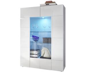 Vitrine - MILANO - Blanc Laqué Brillant - 2 Portes - 121 x 43 x 166 cm