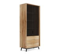 Vitrine Modern Loft Verre 100x45x200cm 2-türig Bois Massif Huilé Couleur Cadran