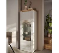 Vitrine moderne 1 porte laqué blanc et bois + led ARIA