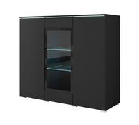 Vitrine moderne de 120 cm de haut pour le salon, à 3 portes, avec verre noir mat