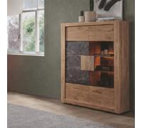 Vitrine moderne en bois avec portes vitrées et LED RACHA