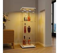 Vitrine Moderne en Verre avec 3 étagères en Verre, 1 Porte, éclairage LED et Serrure, Verre trempé, 125x42x36cm, Convient pour Salon, Chambre, Bureau (Blanc+LED)