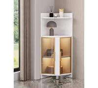 Vitrine moderne en verre avec lumières LED - Bibliothèque d'angle sur pied et organisateur de curio pour chambre à coucher, bureau, figurines, 120 cm - Finition élégante blanche et dorée