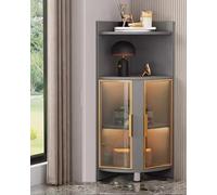 Vitrine moderne en verre avec lumières LED, étagère d'angle sur pied pour curiosités et figurines - Organisateur idéal pour chambre à coucher et bureau