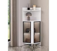 Vitrine moderne en verre avec lumières LED, étagère d'angle sur pied pour curiosités et figurines - Organisateur idéal pour chambre à coucher et bureau