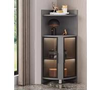 Vitrine moderne en verre avec lumières LED, étagère d'angle sur pied pour curiosités et figurines - Organisateur idéal pour chambre à coucher et bureau