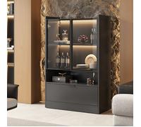 Vitrine moderne LED noir mat hauteur 120cm avec éclairage LED 16 couleurs, vitrine en verre sur pied avec éclairage, armoire de sa