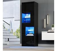 Vitrine moderne noire avec éclairage LED 1 tiroir et 4 unités de rangement Vitrine élégante en verre pour salon chambre à coucher 55 x 38 x 170 cm Design élégant