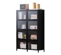 Vitrine multi-compartiments en bambou à 5 niveaux avec portes rabattables pour livres, objets de collection et organisation, bibliothèque noire élégante pour le rangement du salon