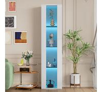 Vitrine multifonctionnelle avec cloison en verre, éclairage LED changeant de couleur, télécommande/application, plateau en acrylique, design moderne et simple, blanc