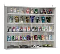 Vitrine murale argentier objets de collection gris 5 étagères réglables en hauteur 2 portes coulissantes en verre