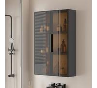 Vitrine murale de cuisine à 3 niveaux avec double portes en verre, installation sans perçage, étagères de rangement pour maquillage et médicaments pour salle de bain et cuisine (B 50 x 15 x 75 cm)