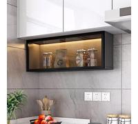 Vitrine Murale en S avec Portes et éclairage LED, Gain de Place, idéale pour la Cuisine, la Salle de Bain ou la Salle à Manger. Installation Facile sans perçage. Gris - 50 x 19 x 30 cm.