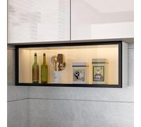Vitrine murale en verre avec portes, étagères éclairées pour salle de bain, cuisine et salle à manger (70 cm) - Gris/blanc