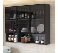 Vitrine murale en verre, étagère de rangement étroite pour salle de bain et cuisine, poignée cachée, design élégant marron ou gris