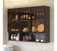 Vitrine murale en verre, étagère de rangement étroite pour salle de bain et cuisine, poignée cachée, design élégant marron ou gris
