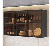 Vitrine murale en verre, étagère de rangement étroite pour salle de bain et cuisine, poignée cachée, design élégant marron ou gris