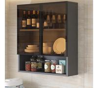 Vitrine murale en verre, étagère de rangement étroite pour salle de bain et cuisine, poignée cachée, design élégant marron ou gris