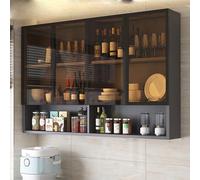 Vitrine murale en verre, étagère de rangement étroite pour salle de bain et cuisine, poignée cachée, design élégant marron ou gris