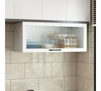 Vitrine murale en verre - Rangement de cuisine en bois massif avec porte rabattable, petite armoire murale avec étagère inférieure pour épices et essentiels - Organiseur de porte en verre élégant