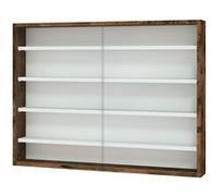 Vitrine murale étagère - 5 étagères réglables - 2 portes coulissantes verre - panneaux aspect bois vieilli blanc