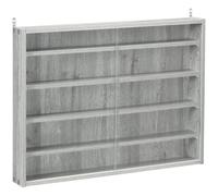 Vitrine murale étagère - 5 étagères réglables - 2 portes coulissantes verre - panneaux gris