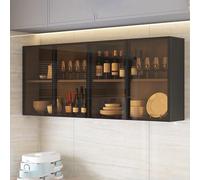 Vitrine murale étroite en verre pour salle de bain, cuisine marron/gris, poignée cachée, décoration de salon, économiseur d'espace pour salle de bain et cuisine